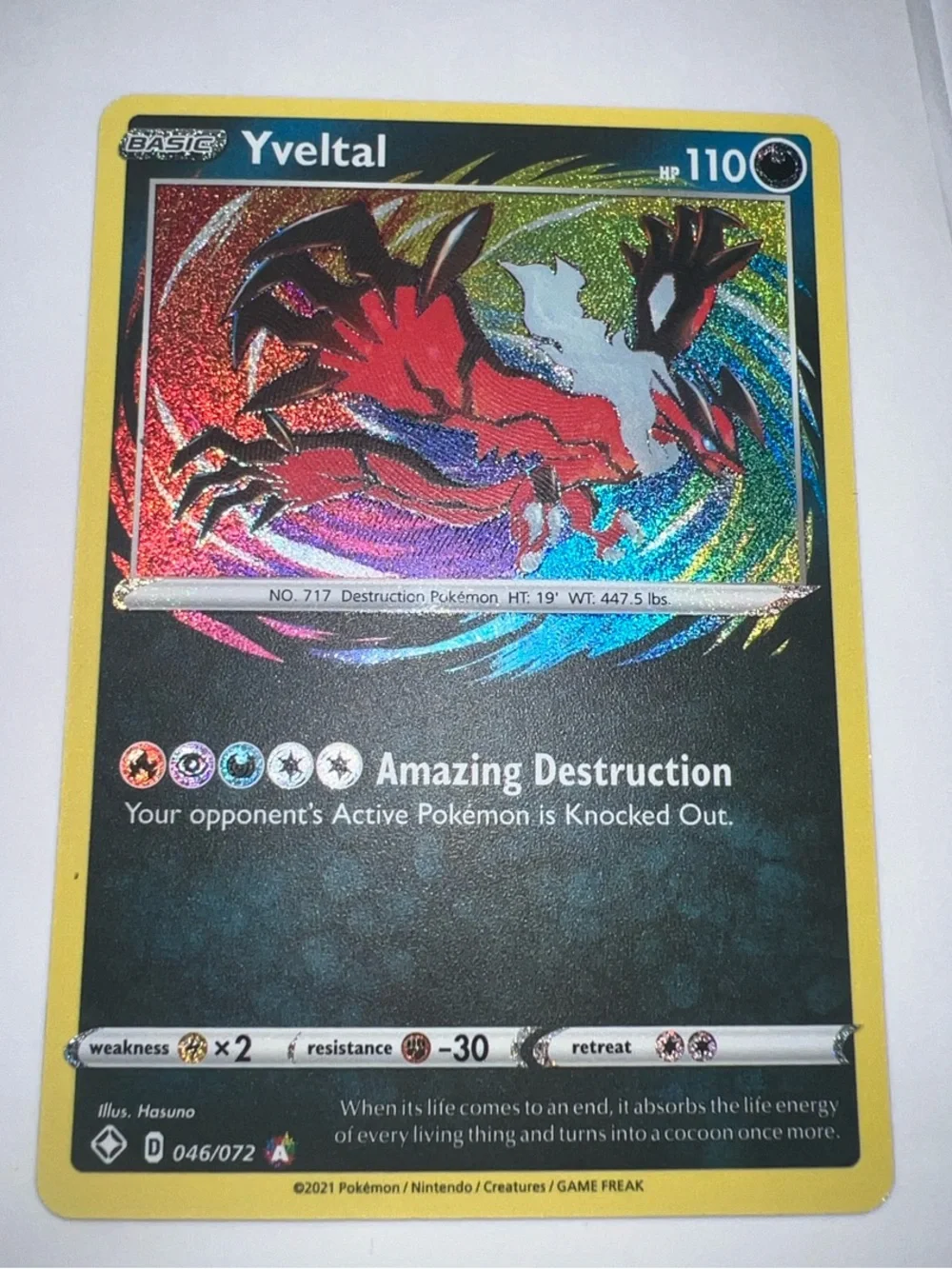 Pokemon Yellow-Bordered Yveltal Holographic Trading Card
